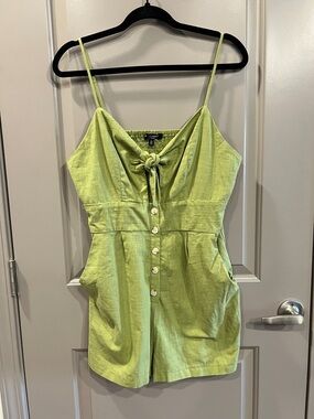 One Clothing Chartreuse Green Smocked Tie Front Romper